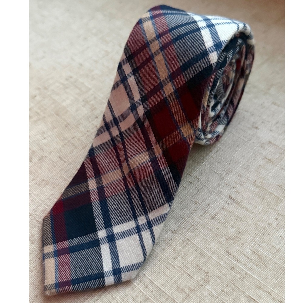 Gilded Age New York Mens Plaid Cotton Slim Necktie Burgundy Navy Tan 2.5" 0972